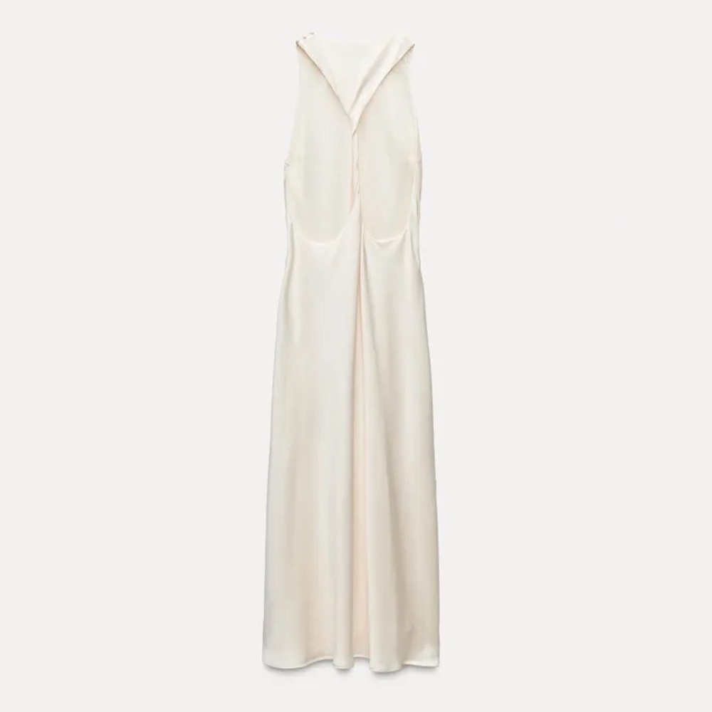 ZARA Ecru Satin Effect Midi goddess dress Open Twist Back Small NEW - Picture 8 of 11
